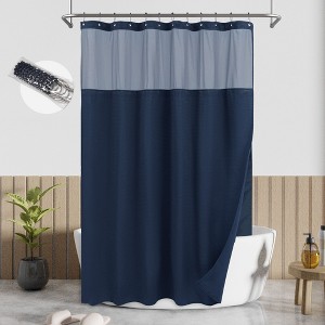 Textured Waffle Weave Shower Curtain with Snap In Liner and 12 Hooks - 1 of 4