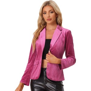 INSPIRE CHIC Women's Notched Lapel Vintage Office Button Front Velvet Blazer - 1 of 4
