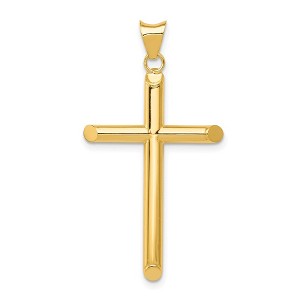 Black Bow Jewelry 14k Yellow Gold Large 3mm Hollow Tube Cross Pendant - 1 of 4