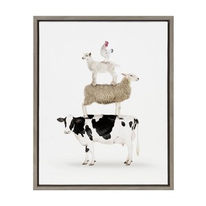 18" x 24" Sylvie Stacked Farm Animals Framed Canvas Wall Art by Amy Peterson Gray - Kate and Laurel: Whimsical Decor - 1 of 4