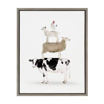 18" x 24" Sylvie Stacked Farm Animals Framed Canvas Wall Art by Amy Peterson Gray - Kate and Laurel