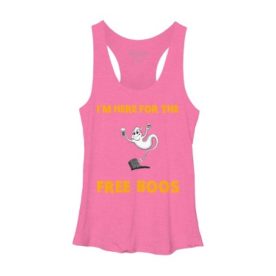 Women's Design By Humans I'm Here For The Free Boos Funny Halloween Ghost Shirt By Galvanized Racerback Tank Top
