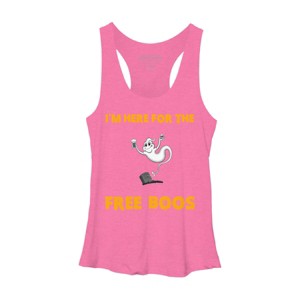 Women's Design By Humans I'm Here For The Free Boos Funny Halloween Ghost Shirt By Galvanized Racerback Tank Top - 1 of 3