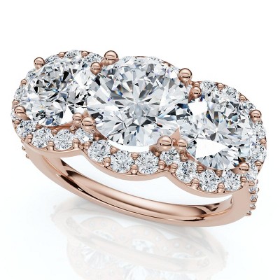 Pompeii3 Certified 3 3/4Ct Three Stone Diamond Engagement Ring 14k Gold Lab Created