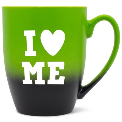 Elanze Designs I Heart Me Two Toned Ombre Matte Green and Black 12 ounce Ceramic Stoneware Coffee Cup Mug