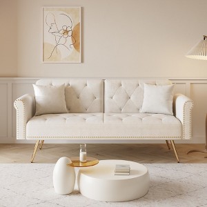 69.7 Inch Sofa Bed With Nailhead Trim Modern Velvet Upholstered Sofa Bed With Throw Pillow For Living Room Office Bedroom - 1 of 4