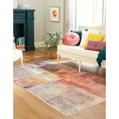 Multi Abstract Rectangular Stain-Resistant Synthetic Area Rug