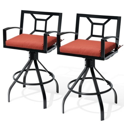 Pellebant 2pc Aluminum Outdoor Swivel Bar Stools with Sunbrella Cushion Patio Counter Height Barstools