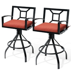 Pellebant 2pc Aluminum Outdoor Swivel Bar Stools with Sunbrella Cushion Patio Counter Height Barstools - 1 of 4