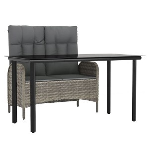 vidaXL 2 Piece Patio Dining Set with Cushions Gray Poly Rattan - 55.1" Table Length Bench + Table - 1 of 4