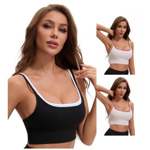 INSPIRE CHIC Women's Double Spaghetti Strap Longline Full Coverage Workout Padded Sports Bras 3 Packs - 1 of 4