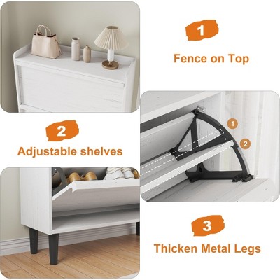 Shoe Cabinet with 3 Flip Drawers, Wooden Shoe Organizer Cabinet with Adjustable Shelf, Shoe Storage