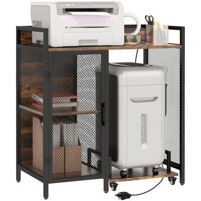 Vinsetto Printer Stand with Socket, USB Charging Ports, Industrial Printer Table with CPU Stand, Adjustable Shelf, Printer Cabinet, Rustic Brown