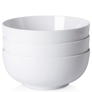 8 Inch Cereal Bowls - 22 OZ White Porcelain Bowls for Kitchen, Microwave/Dishwasher/Freezer Safe, Family Dinners & Holiday Gifts, Set of 3 - 1 of 4