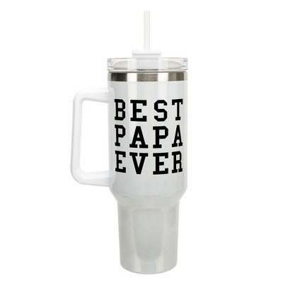 Elanze Designs Best Papa Ever Dad Grandpa Family 40 oz. Stainless Steel, Large Water Bottle Coffee Mug, Spill & Leak Resistant, Thermal Travel Tumbler