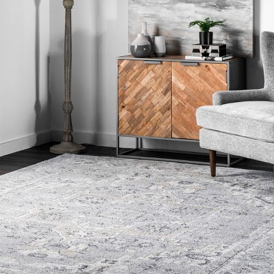 Gena Light Gray 9' x 12' Synthetic Medallion Area Rug