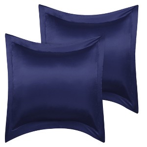 PiccoCasa Satin Silky Oxford Machine Washable Envelope Closure Euro Sham Pillowcases 2 Pcs - 1 of 4