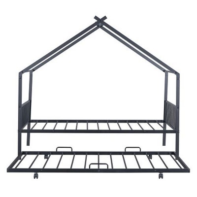 Twin Metal Bed with House Design and Included Twin Trundle Bed