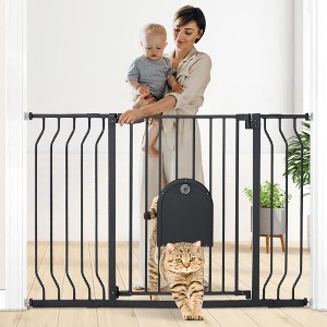 GOTGELIF Baby Safety Gate with Pet Door 29.5" to 48.4" Wide - Auto Close - Pressure Mount - Cat Door - 1 of 4