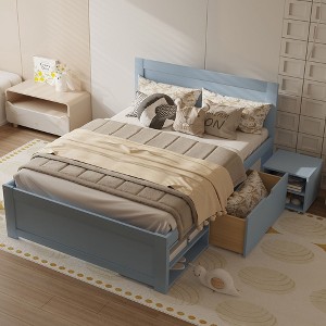 NicBex Full Size Bed Modern Wooden Bed Frame with 2 Removable Double-Layer Storage Shelves and Drawer for Bedroom, No Box Spring Required, Gray - 1 of 4