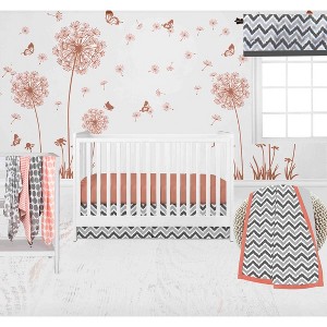 Bacati - Ikat Dots Stripes Coral Grey Girls 10 pc Crib Set with 2 Crib Fitted Sheets 4 Muslin Swaddling Blankets - 1 of 4