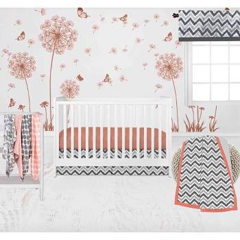 Bacati - Ikat Dots Stripes Coral Grey Girls 10 pc Crib Set with 2 Crib Fitted Sheets 4 Muslin Swaddling Blankets