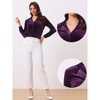 Allegra K Women's Velvet Collared V Neck Long Sleeve Button Down Shirts - 2 of 4