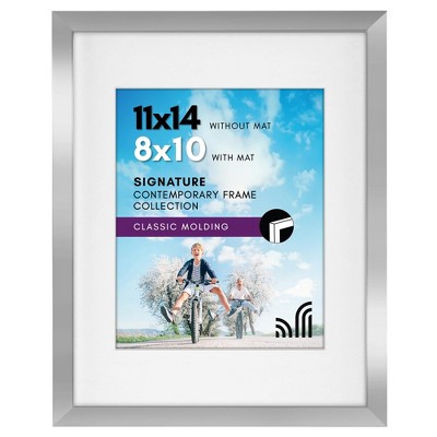 Americanflat 11x14 Silver Picture Frame - Displays 8x10 With Mat or 11x14 Without Mat - Composite Wood with Shatter Resistant Glass