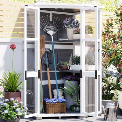 Hrinhom 36.6"W Garden Wood Storage Cabinet Outdoor Tool Storage Shed