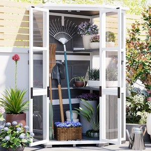 Hrinhom 36.6"W Garden Wood Storage Cabinet Outdoor Tool Storage Shed - 1 of 4