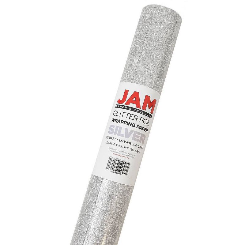 JAM PAPER Silver Glitter Gift Wrapping Paper Roll - 1 pack of 25 Sq. Ft., 2 of 6