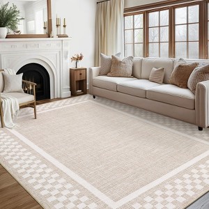 2x6FT Modern Washable Area Rug for Living Room, Bordered Print Floor Rug with Non Slip Backing, Low Pile Stain Resistant Indoor Carpet for Dorm - 1 of 4