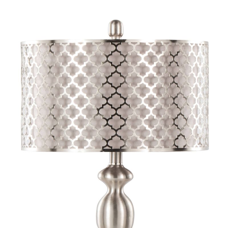 LumiSource (Set of 2) Ashland 27&#34; Contemporary Table Lamps Brushed Nickel with Gray Textured Linen and Laser Cut Shade from Grandview Gallery, 4 of 8