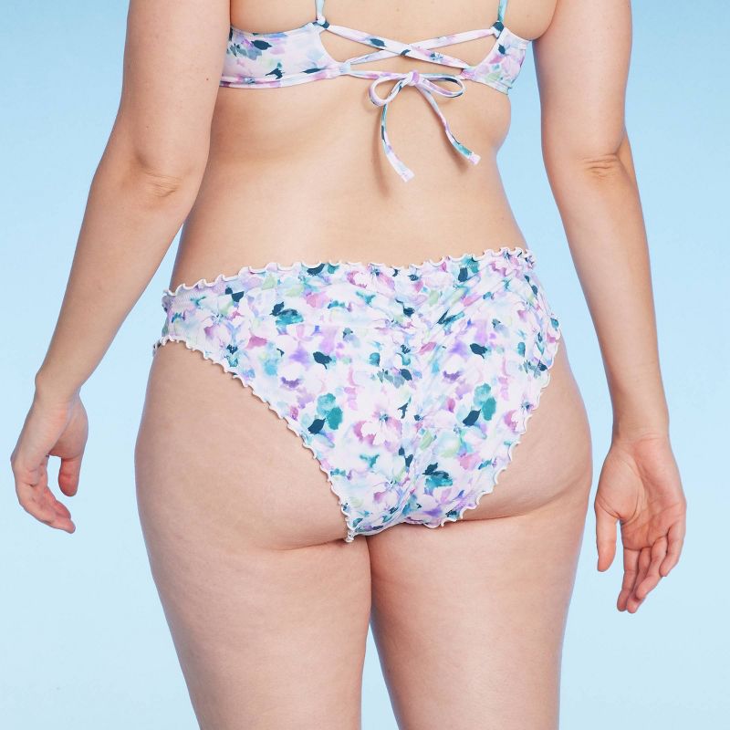 Women's Low-Rise Ruffle Cheeky Bikini Bottom - Shade & Shore™ Multi Blue Floral Print, 6 of 9