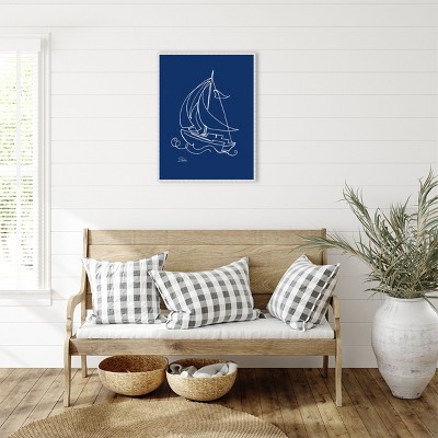 Blue Nautical Sailboat Canvas Print with Beaded Frame