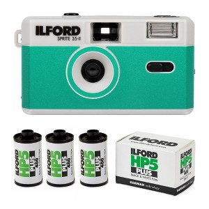 Ilford Sprite 35 II Reloadable 35mm Silver and Teal Analog Film Camera Bundle - 1 of 4