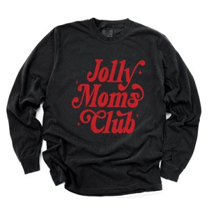 Jolly Mom's Club Distressed - Women's Garment Dyed Long Sleeve Graphic T-Shirt - 1 of 4