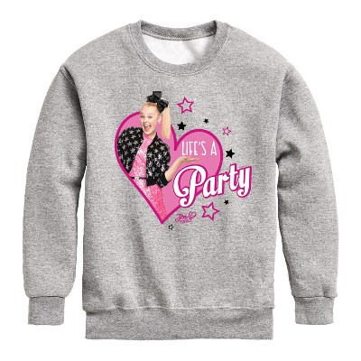 JoJo Siwa Life's a Party Graphic Long Sleeve Fleece Sweatshirt - Athletic Heather - 5T