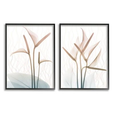 Stupell Industries Floral Calla Lily Silhouette with Leaf Details Black Framed Giclee 2pc Set, 16 x 20