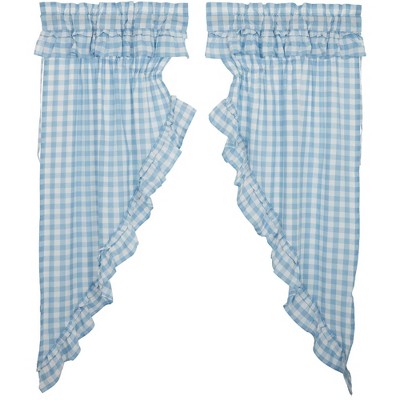Buffalo Blue Check Ruffled Prairie Short Panel Set of 2 63x36x18  VHC Brands