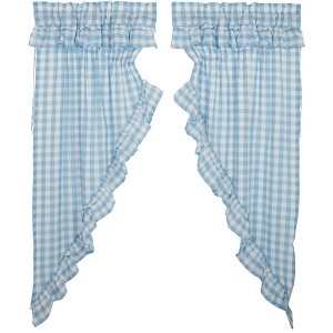 Buffalo Blue Check Ruffled Prairie Short Panel Set of 2 63x36x18  VHC Brands - 1 of 4