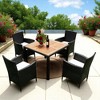 Mshliw 5-Piece Outdoor Patio Wicker Dining Set, Black Wicker with Acacia Wood Top and Creme Cushions for Garden, Courtyard, or Balcony - 3 of 4