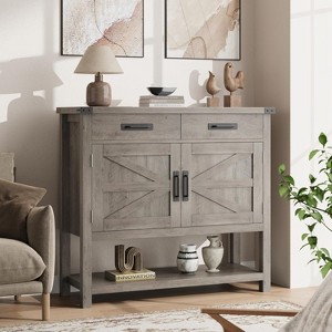 Farmhouse Style Console Table with Storage, 2-Door Cabinet & 2 Drawers, Multi-Functional Buffet Table for Entryway, Kitchen, Living Room - 1 of 4