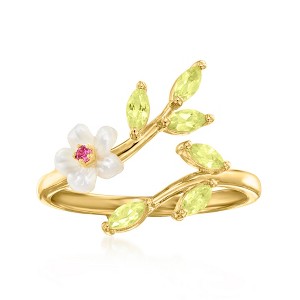 Ross-Simons Mother-Of-Pearl and 0.30 ct. t.w. Peridot Flower Ring With Rhodolite Garnet in 18kt Gold Over Sterling - 1 of 4