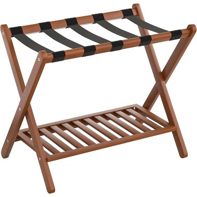 Heybly Luggage Rack Bamboo Folding Suitcase Stand with storage shelf