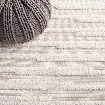 Ivory Geometric Square Synthetic Easy-Care Area Rug - 6'7" x 6'7"
