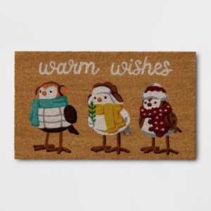 1'6"x2'6" Christmas Bundled Birds Coir Doormat White - Wondershop™: Outdoor Rectangle, Medium Pile, Natural Fiber - 1 of 4