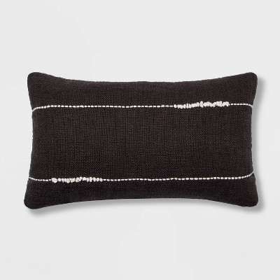 Embroidered Thin Line Lumbar Throw Pillow Black - Project 62™