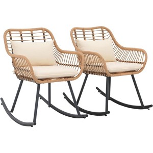 SUGOLD Outdoor Wicker Rocking Chairs Set of 2, Patio Rattan Rocking Chairs with Pillows and Cushions, Front Porch Rocker with Iron Frame for Outside - 1 of 1