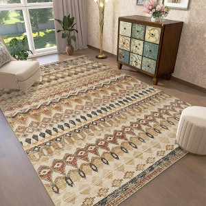 Area Rug Washable Vintage - Machine Washable Distressed Geometric Large Non-Slip Low Pile Carpet for Living Room Bedroom Dining Room - 1 of 4